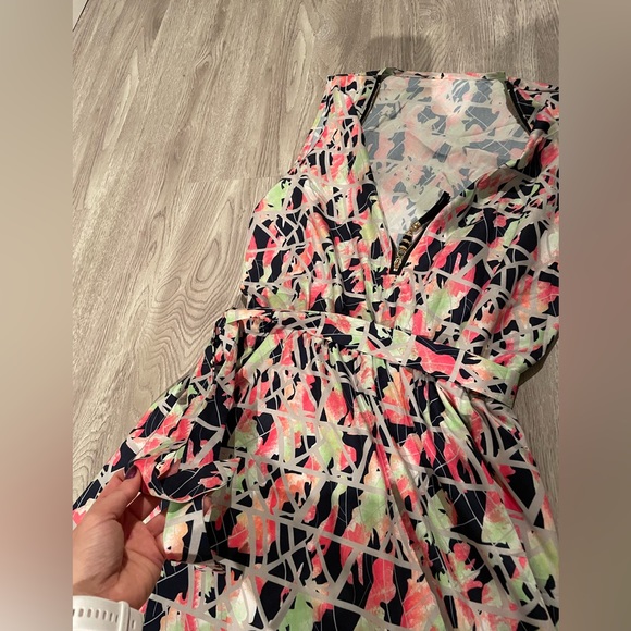 Multi-vibrant colour summer dress with front zipper and same material-belt - Picture 5 of 7